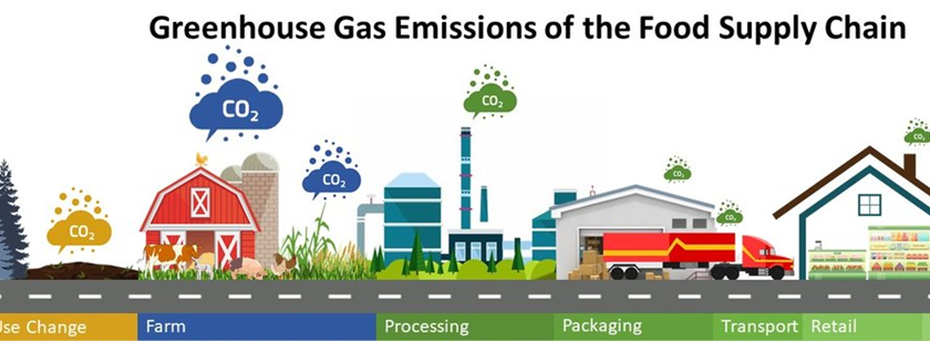 Picture of the food supply chain and where CO2 is emitted.